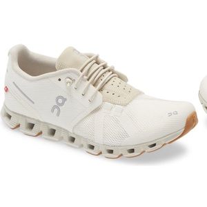 On Cloud Running Shoe in White / Sand